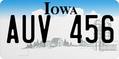 IA license plate AUV456