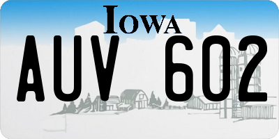 IA license plate AUV602