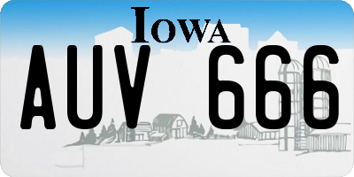 IA license plate AUV666