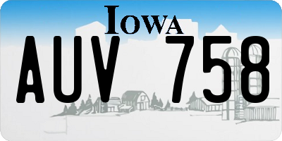 IA license plate AUV758