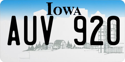 IA license plate AUV920