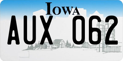 IA license plate AUX062