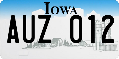 IA license plate AUZ012