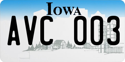 IA license plate AVC003