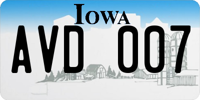 IA license plate AVD007