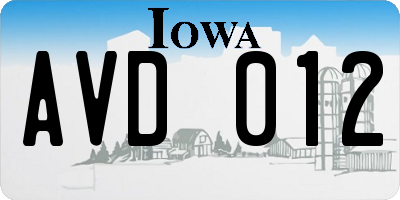 IA license plate AVD012