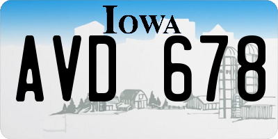 IA license plate AVD678