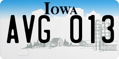 IA license plate AVG013