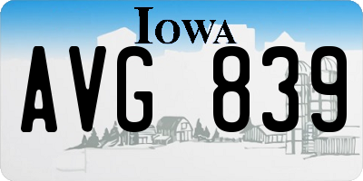 IA license plate AVG839