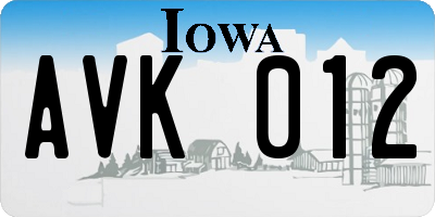 IA license plate AVK012