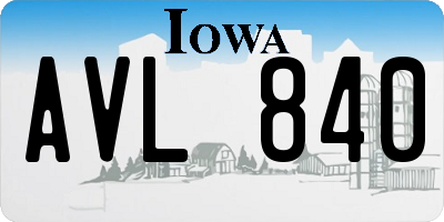 IA license plate AVL840