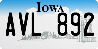 IA license plate AVL892