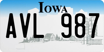 IA license plate AVL987