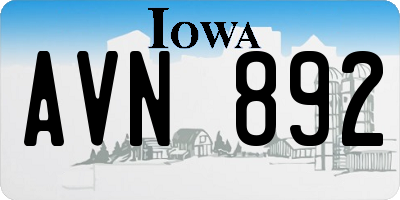 IA license plate AVN892