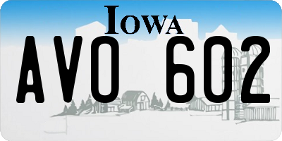 IA license plate AVO602