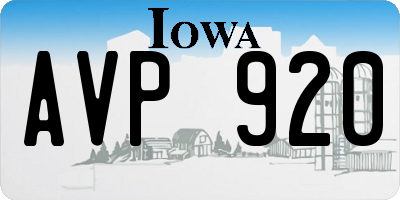 IA license plate AVP920