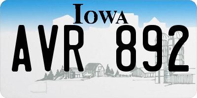 IA license plate AVR892
