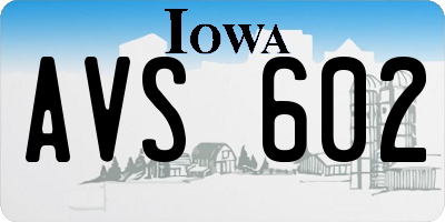 IA license plate AVS602