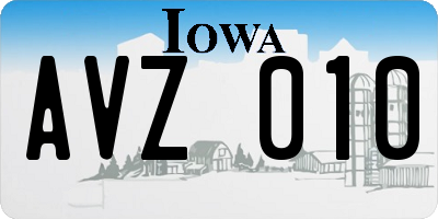 IA license plate AVZ010