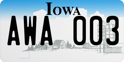 IA license plate AWA003