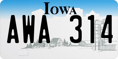 IA license plate AWA314