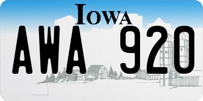 IA license plate AWA920