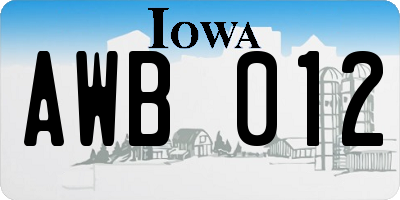 IA license plate AWB012