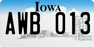 IA license plate AWB013