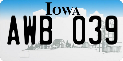 IA license plate AWB039