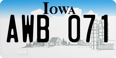 IA license plate AWB071