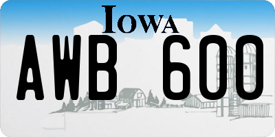 IA license plate AWB600