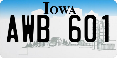 IA license plate AWB601