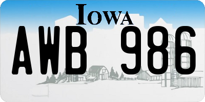 IA license plate AWB986