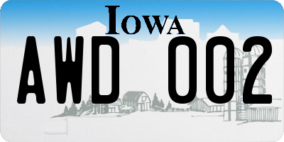 IA license plate AWD002