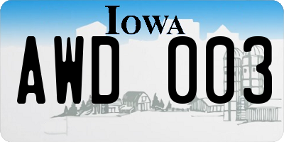 IA license plate AWD003