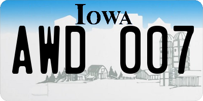IA license plate AWD007