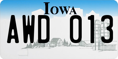 IA license plate AWD013