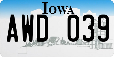 IA license plate AWD039
