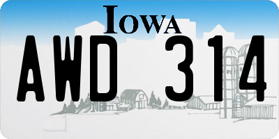 IA license plate AWD314