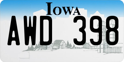 IA license plate AWD398