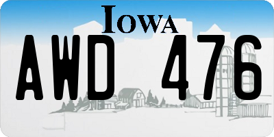 IA license plate AWD476
