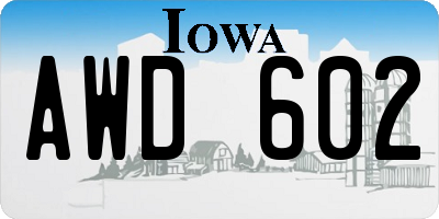 IA license plate AWD602