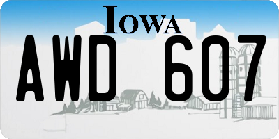 IA license plate AWD607