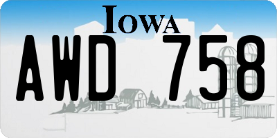 IA license plate AWD758