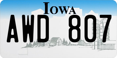 IA license plate AWD807