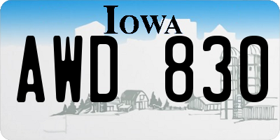 IA license plate AWD830