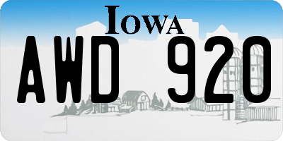 IA license plate AWD920