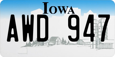IA license plate AWD947