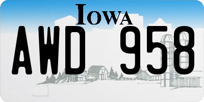 IA license plate AWD958