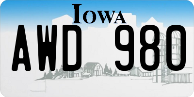 IA license plate AWD980